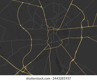 Vector city map of Bourges in the France with yellow roads isolated on a brown background.