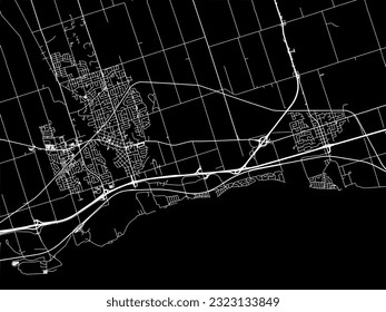 Mapa de la ciudad vector de Bowmanville - Newcastle Ontario en Canadá con caminos blancos aislados en un fondo negro.