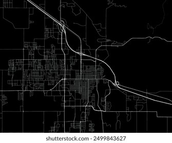 Vector city map of Bozeman Montana in the United States of America with white roads isolated on a black background.