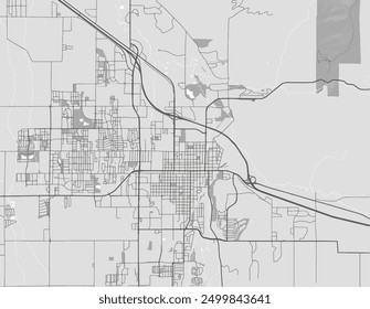 Vector city map of Bozeman Montana in the United States of America with black roads isolated on a grey background.