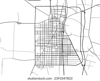 Mapa de la ciudad vector de Bozhou en la República Popular China (RPC) con carreteras negras aisladas en un fondo blanco.