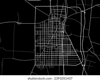 Mapa de la ciudad vector de Bozhou en la República Popular China (RPC) con carreteras blancas aisladas en un fondo negro.