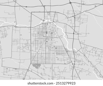 Vector city map of Bozhou in People's Republic of China with black roads isolated on a grey background.