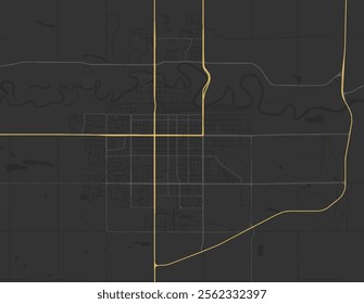 Vector city map of Brandon Manitoba in Canada with yellow roads isolated on a brown background.