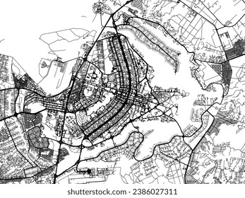 Vector city map of Brasilia in Brazil with black roads isolated on a white background.
