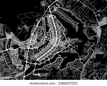 Mapa vectorial de Brasilia en Brasil con caminos blancos aislados en un fondo negro.