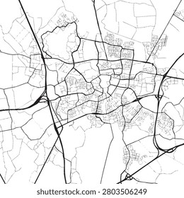 Vector city map of Breda in the Netherlands with black roads isolated on a white background.