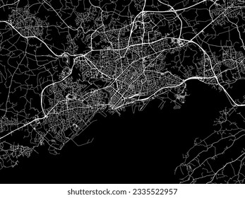 Mapa de la ciudad vectorial de Brest en Francia con carreteras blancas aisladas en un fondo negro.