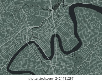 Vector city map of Brisbane center in Australia with white roads isolated on a green background.