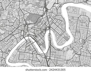 Vector city map of Brisbane center in Australia with black roads isolated on a grey background.