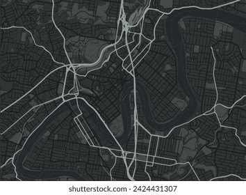 Vector city map of Brisbane center in Australia with white roads isolated on a grey background.