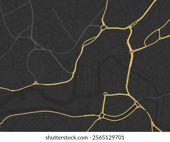 Vector city map of Bristol Center in the United Kingdom with yellow roads isolated on a brown background.