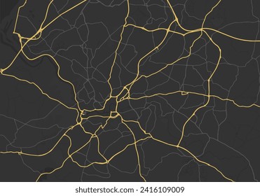 Mapa vectorial de Bristol en el Reino Unido con carreteras amarillas aisladas en un fondo marrón.