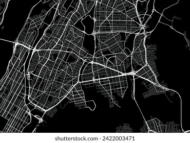 Vector city map of The Bronx New York in the United Stated of America with white roads isolated on a black background