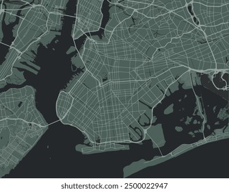 Vector city map of Brooklyn New York in the United States of America with white roads isolated on a green background.