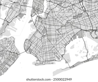 Vector city map of Brooklyn New York in the United States of America with black roads isolated on a grey background.
