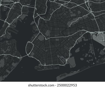 Vector city map of Brooklyn New York in the United States of America with white roads isolated on a grey background