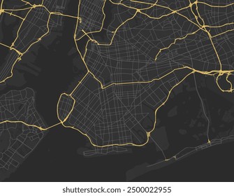 Vector city map of Brooklyn New York in the United States of America with yellow roads isolated on a brown background.