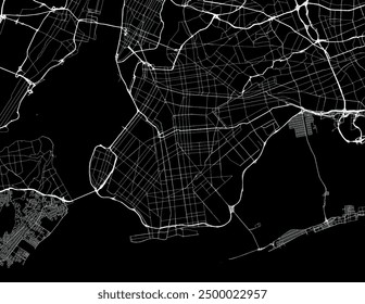 Vector city map of Brooklyn New York in the United States of America with white roads isolated on a black background.