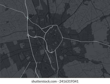 Vector city map of Brugge in Belgium with black roads isolated on a grey background.