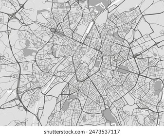 Vector city map of Brussel in Belgium with black roads isolated on a grey background