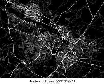 Mapa vectorial de Bryansk en la Federación Rusa con caminos blancos aislados en un fondo negro.