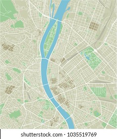 Vector city map of Budapest with well organized separated layers.