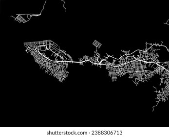 Vector city map of Buenaventura in Colombia with white roads isolated on a black background.