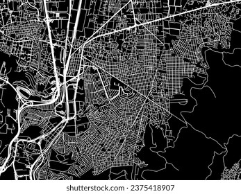 Stadtplan von Buenavista in Mexiko mit weißen Straßen einzeln auf schwarzem Hintergrund.
