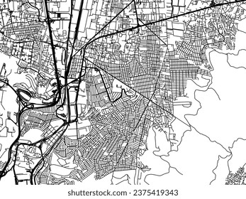 Vector city map of Buenavista in Mexico with black roads isolated on a white background.