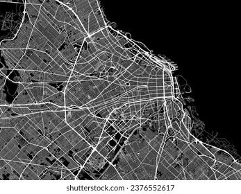 Vector city map of Buenos Aires in Argentina with white roads isolated on a black background.