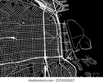 Vector city map of Buenos Aires center in Argentina with white roads isolated on a black background.