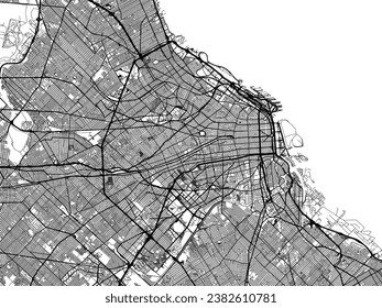 Vector city map of Buenos Aires in Argentina with black roads isolated on a white background.