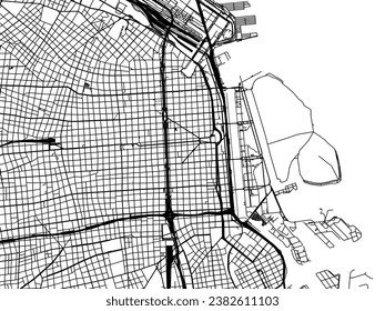 Vector city map of Buenos Aires center in Argentina with black roads isolated on a white background.