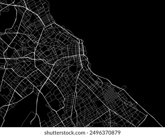 Vector city map of Buenos Aires in Argentina with white roads isolated on a black background.