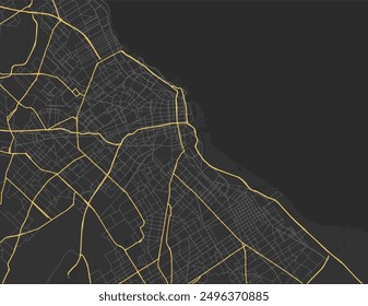 Vector city map of Buenos Aires in Argentina with yellow roads isolated on a brown background.