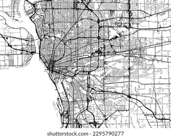 Mapa de la ciudad vectorial de Buffalo Nueva York en los Estados Unidos de América con carreteras negras aisladas en un fondo blanco.