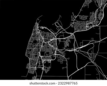 Vector city map of Bunbury in Australia with white roads isolated on a black background.