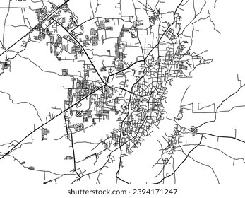 Stadtplan von Burhanpur in der Republik Indien mit schwarzen Straßen einzeln auf weißem Hintergrund.