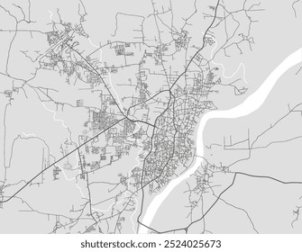 Vector city map of Burhanpur in the Republic of India with black roads isolated on a grey background.