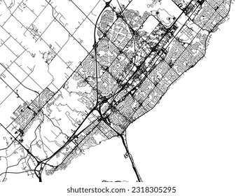 Vector city map of Burlington Ontario in Canada with black roads isolated on a white background.