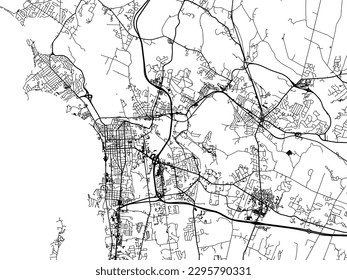 Vector city map of Burlington Vermont in the United States of America with black roads isolated on a white background.