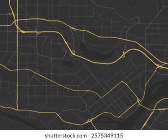 Vector city map of Burnaby British Columbia in Canada with yellow roads isolated on a brown background.