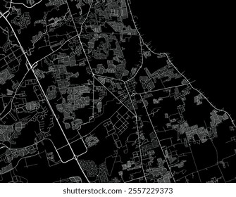 Vector city map of Cabuyao in the Philippines with white roads isolated on a black background.