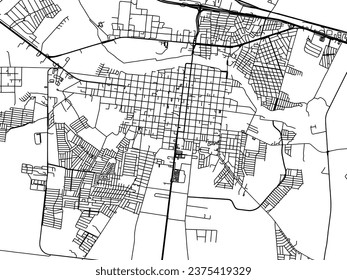 Vector city map of Cadereyta Jimenez in Mexico with black roads isolated on a white background.
