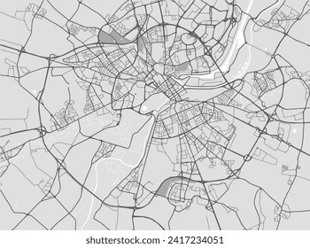 Vector city map of Caen in the France with black roads isolated on a grey background.