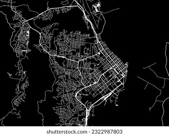 Mapa vectorial de Cairns en Australia con carreteras blancas aisladas en un fondo negro.