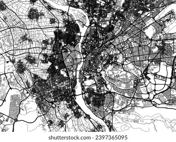 Vector city map of Cairo in Egypt with black roads isolated on a white background.