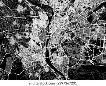 Vector city map of Cairo in Egypt with white roads isolated on a black background.