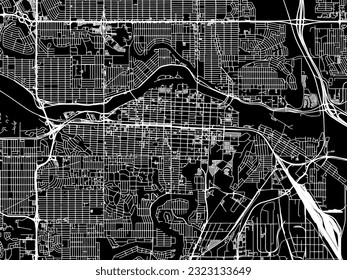 Vector city map of Calgary center Alberta in Canada with white roads isolated on a black background.